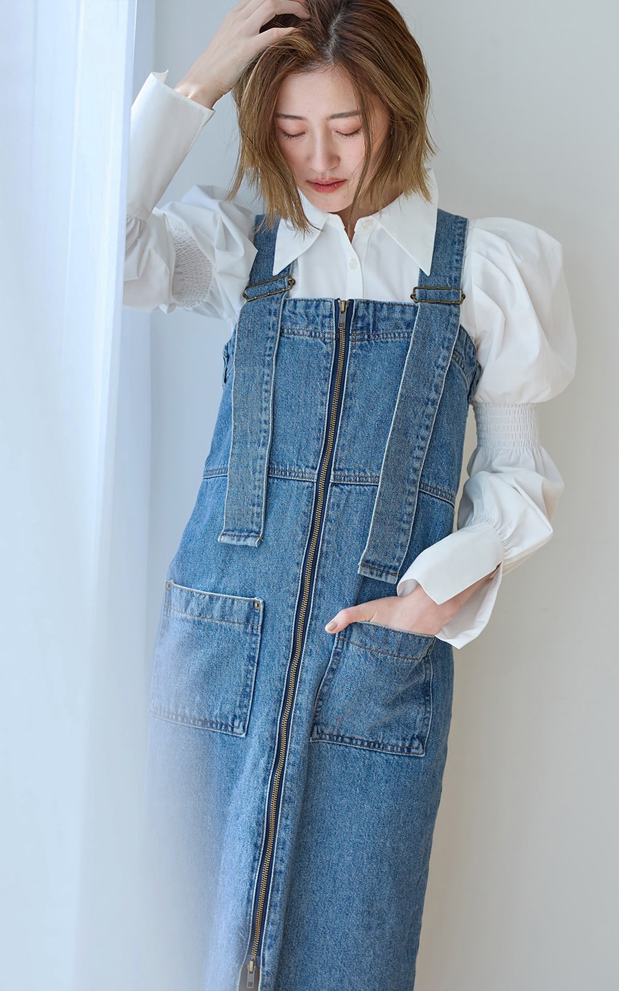 atelier SOMETHING 2WAY レースアップサロペットデニムスカート