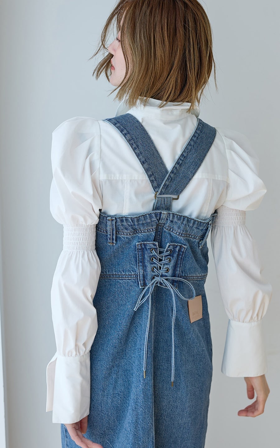 atelier SOMETHING 2WAY レースアップサロペットデニムスカート