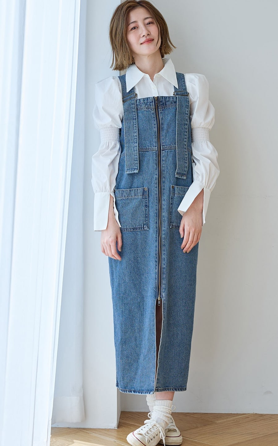atelier SOMETHING 2WAY レースアップサロペットデニムスカート