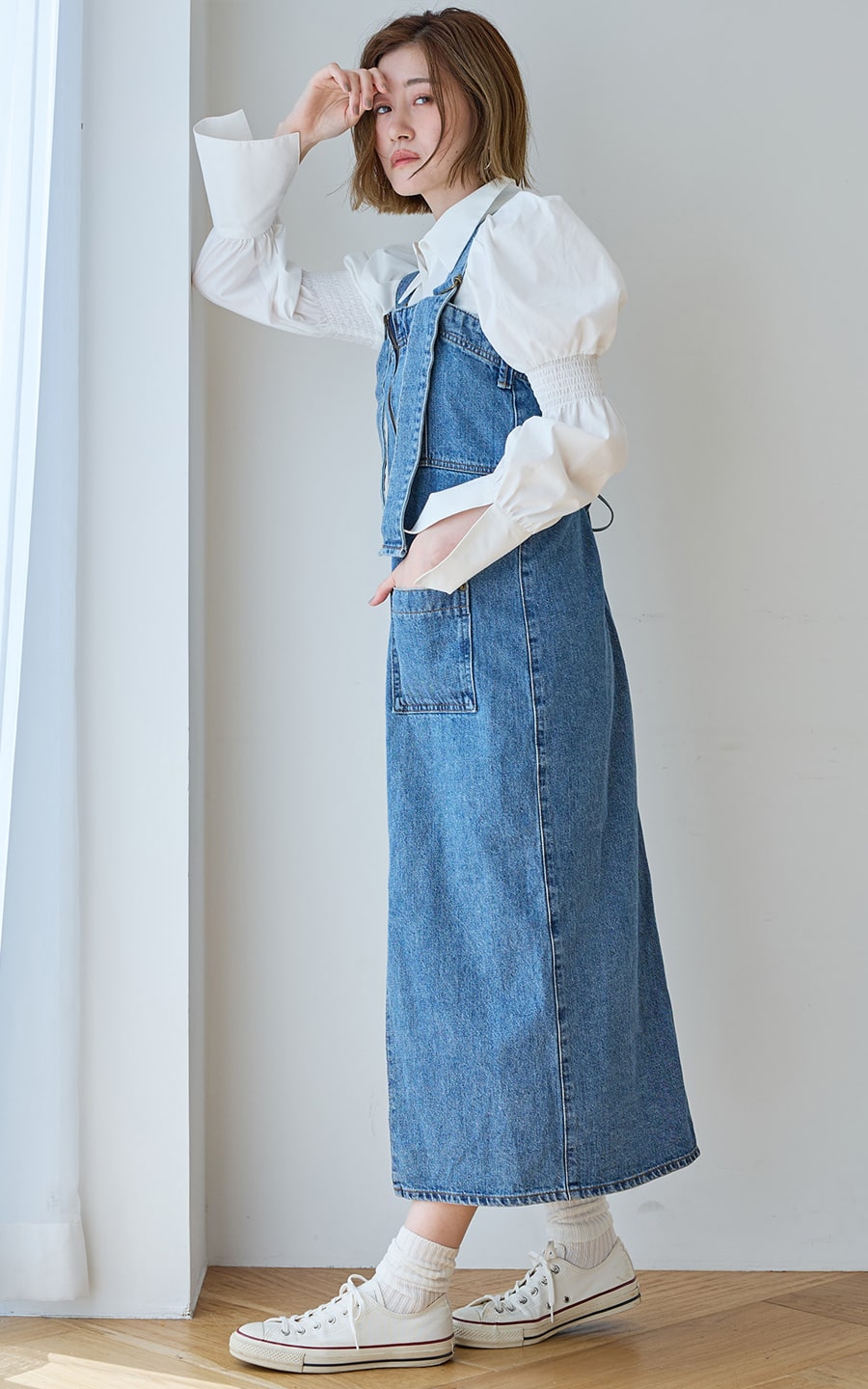 atelier SOMETHING 2WAY レースアップサロペットデニムスカート
